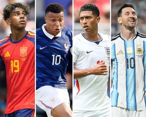 Composite image of Lamine Yamal, Kylian Mbappé, Jude Bellingham and Lionel Messi